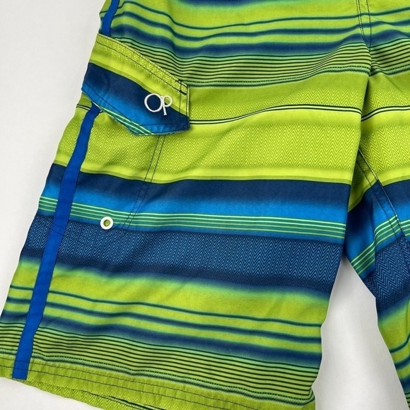 OP Swim Trunks Boys XL 14/16 Blue Green Striped - Picture 3 of 8